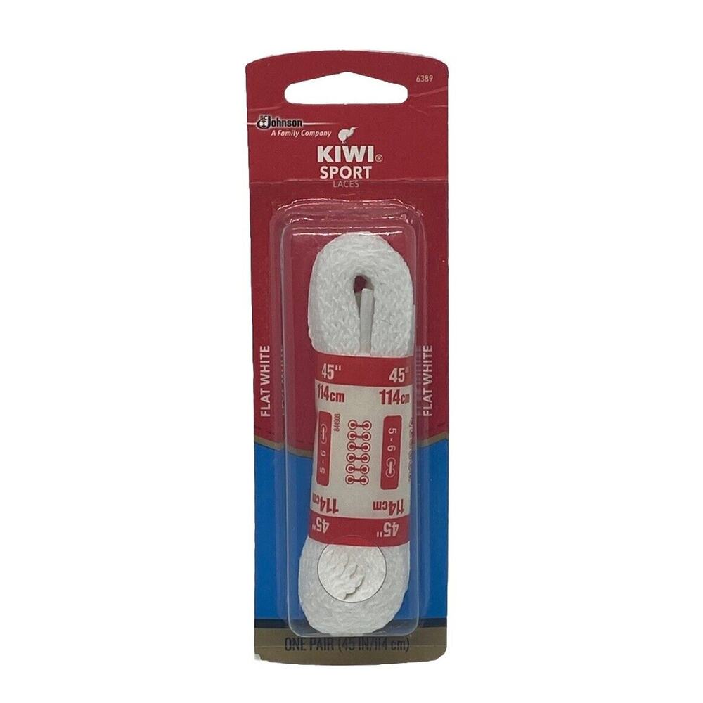 KIWI Sport Flat White Shoelaces 45” Long One Pair Fits 5-6 Eyelets Cotton New